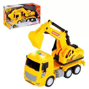 Машина авто драйв экскаватор инерц на батарейках свет/звук