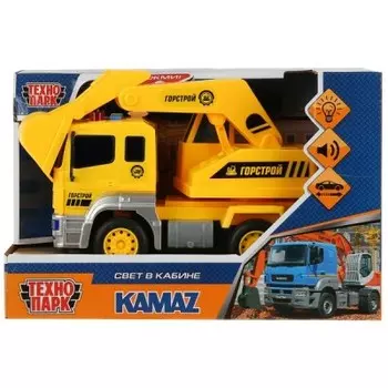 Машина технопарк камаз экскаватор 17 см плпстик инерц свет/звук 284137
