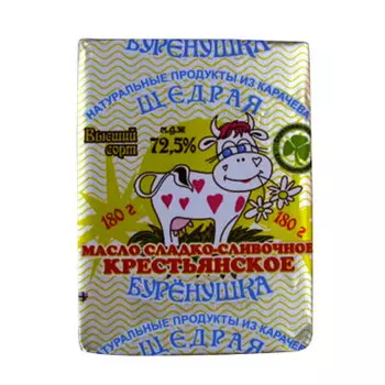 Масло щедрая буренушка 180г 62% шоколадное