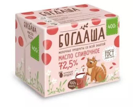 Масло сливочное крестьянское богдаша 400г 72,5%