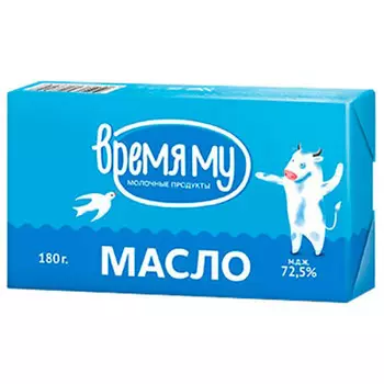 Масло сливочное время му 180г 72,5% сладко-сливочное несоленое Курское молоко