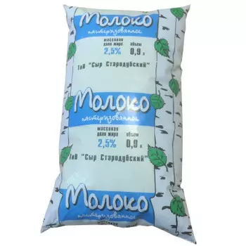 Молоко Березка 0,9л 2,5% фин-пак стародуб