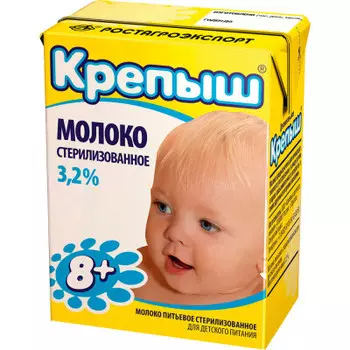 Молоко Крепыш 0,2л 3,2% стерилизованное