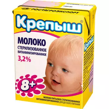 Молоко Крепыш 0,2л 3,2% витаминизированное