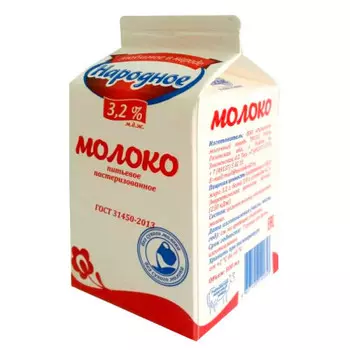 Молоко Народное 0,5л 3,2% пюр-пак