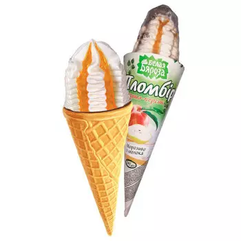 Мороженое белая бяроза 145 г пломбир персик груша в вафельном рожке