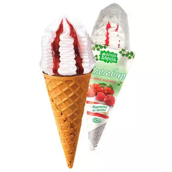 Мороженое белая бяроза 155 г пломбир калина-малина в вафельном рожке