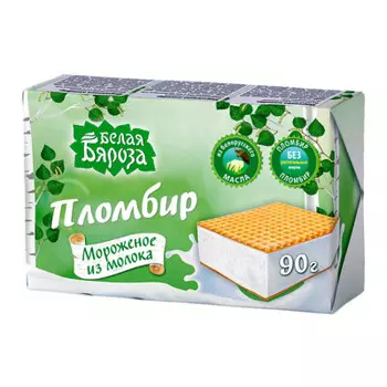 Мороженое белая бяроза 90г пломбир ванильный брикет