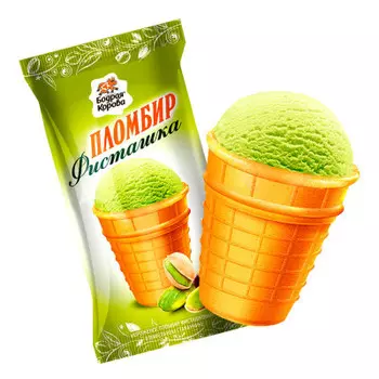 Мороженое бодрая корова 80г пломбир фисташковый в вафельном стаканчике