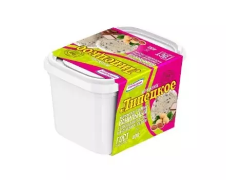 Мороженое липецкое 400 г пломбир ванильный с шоколадной глазурью и арахисом