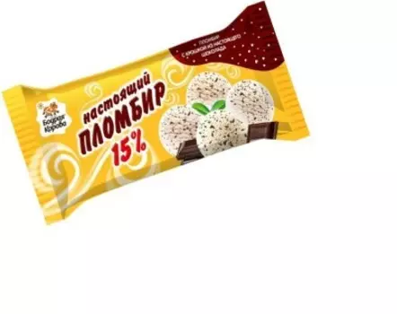 Мороженое пломбир с шоколадной крошкой 400г 15% брикет бодрая корова