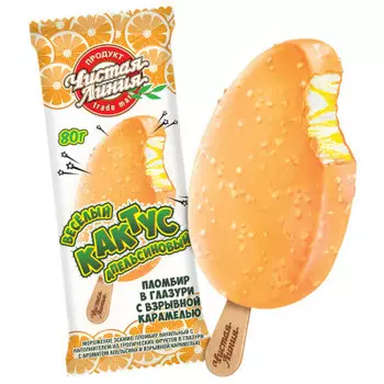 Мороженое веселый кактус апельсиновый 80г пломбир с тропическими фруктами и карамелью эскимо