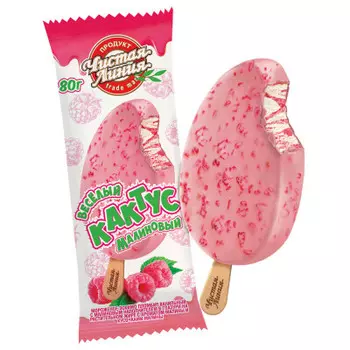 Мороженое веселый кактус малиновый 80 г ванильный пломбир с ароматом и кусочками малины эскимо