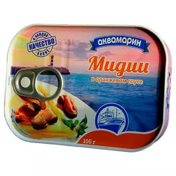 Мясо мидии аквамарин 105 г в оранжевом соусе ж/б ключ
