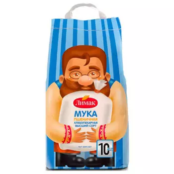 Мука лимак 10 кг пшеничная хлебопекарная в/с