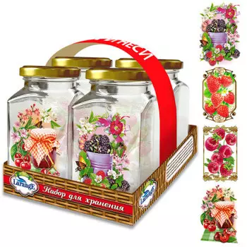 Набор банок для хранения 4шт 312мл ларанж стекло ежевика, клубника,малина,вишня 626-717