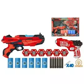 Набор бластеров джунфа 2 шт с аксессуарами и 40 мягкими пулями свет/звук красно-черный в/к fj911