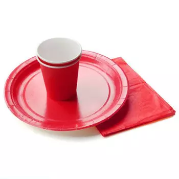Набор бумажной посуды 5 персон красный