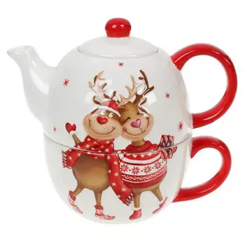 Набор чайник+чашка доломит сказочные олени n2521005