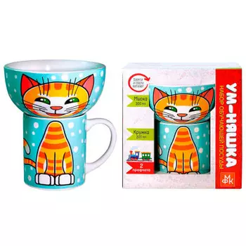Набор детской посуды 2пр МФК рыжий кот эмоции кружка 200мл+миска 300мл п/у