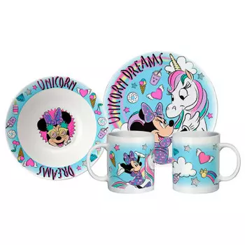 Набор детской посуды 3 пр дисней минни маус единорог фарфор п/у