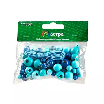 Набор для творчества Астра бусины со шнуром голубой микс 6/8/10/12мм 90шт 7718361