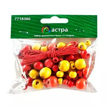 Набор для творчества Астра бусины со шнуром красный микс 6/8/10/12мм 90шт 7718360