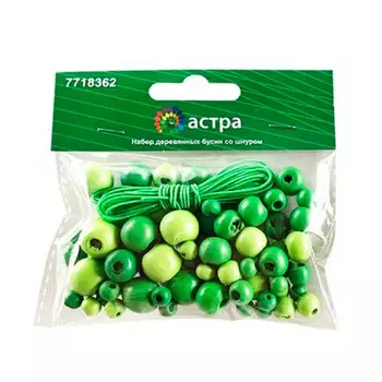 Набор для творчества Астра бусины со шнуром зеленый микс 6/8/10/12мм 90шт 7718362