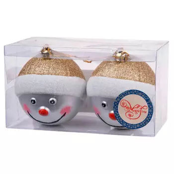 Набор елочных шаров магик тайм снеговики в золотом 8см 2шт 81881