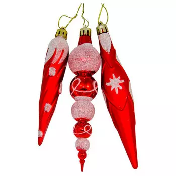 Набор елочных украшений 3шт сосулька 14,2см красная глянец узор+сосулька 12,3см красная ма sy18cbd-1