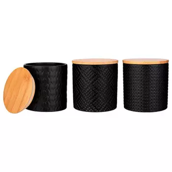 Набор из 3-х емкостей 430 мл для сыпучих продуктов 10*10*10.5 см с бамбуковой крышкой 490-