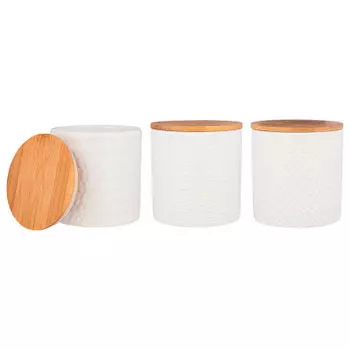 Набор из 3-х емкостей 430 мл для сыпучих продуктов 10*10*15 см с бамбуковой крышкой 490-43