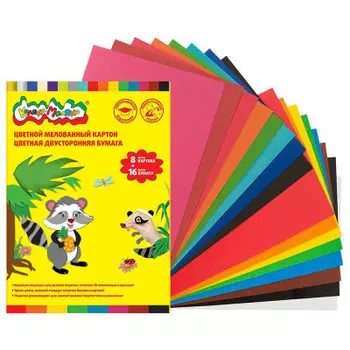 Набор картон цв мел 16 цв 16 л а4 каляка-маляка 210 г/м2