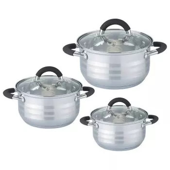 Набор кастрюль 6 пр агнесс 1, 9/2, 9/3.9 л+крышки нержавеющая сталь черные силиконовые руч