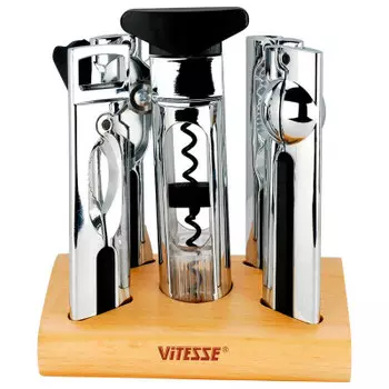 Набор кухонных принадлежностей 5пр Vitesse сталь (штопор+ключ консервный+пресс для чеснока+щи vs-197