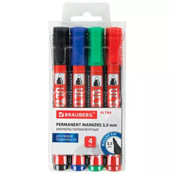 Набор маркеров перманентных брауберг ультра маркер 4 шт круглый наконечник 3.5 мм 152208
