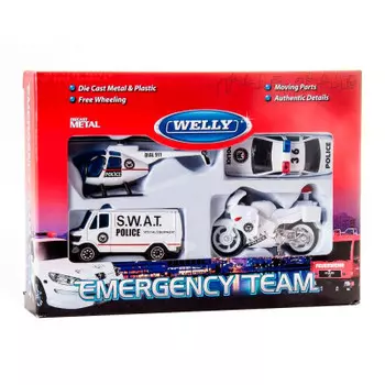 Набор машин Welly служба спасения-полиция 4шт
