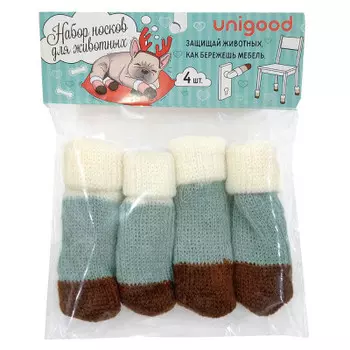 Набор носков для домашних животных Unigood 12 x3cm 4 шт хлопок голубой tr-cln-001 b