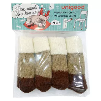 Набор носков для домашних животных Unigood 12 x3cm 4 шт хлопок коричневый tr-cln-003 b
