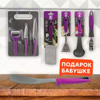 Набор ножей Европа 4пр ms05-17084+ножеточка Европа+ложка сервировочная+половник+терка+толкушка