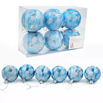 Набор ёлочных шаров Европа 6см голубой/серебряный 6шт sd19b-y-134