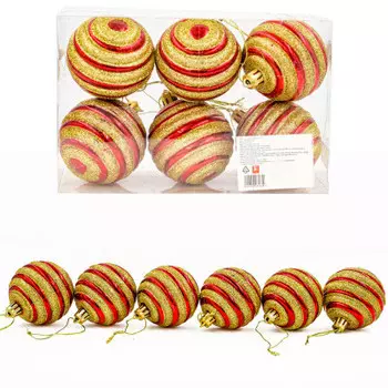 Набор ёлочных шаров Европа 6см красный/золотой 6шт sd19b-y-133