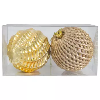 Набор ёлочных шаров рельефной формы 2шт 8см золотой sy19stb-088