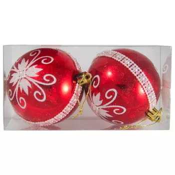 Набор ёлочных шаров с белым узором/бусинами 2шт 8см красный sy19stb-183 (or 184,