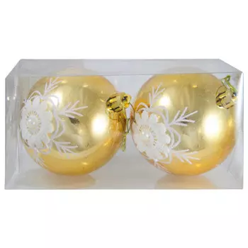 Набор ёлочных шаров с белым узором/бусинами/кружевом 2шт 8см золотой sy19stb-187 (or 188)