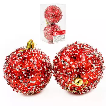 Набор ёлочных шаров с блёстками 2шт 8см красный sy19stb-082