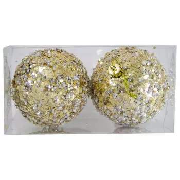 Набор ёлочных шаров с блёстками 2шт 8см золотой sy19stb-082