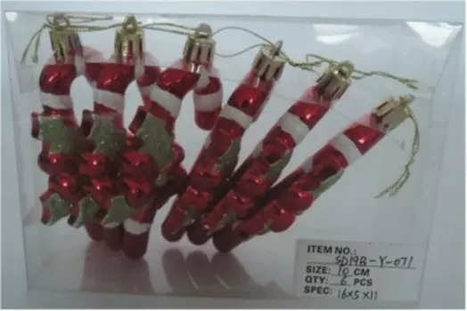 Набор ёлочных украшений Европа 10см в виде клюшек красный 6шт sd19b-y-071