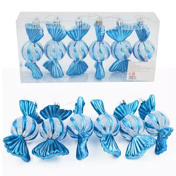 Набор ёлочных украшений Европа 11см в виде конфет голубой/белый 6шт sd19b-y-088