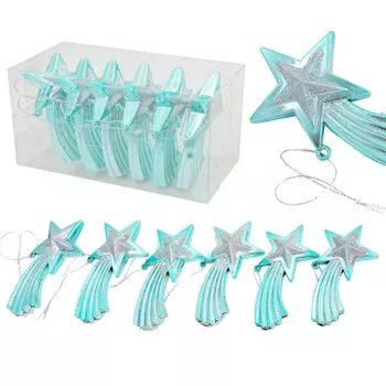 Набор ёлочных украшений Европа 11см в виде звёзд бирюзовый 6шт sd19b-y-002